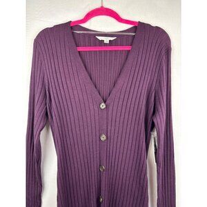 Time And Tru Womens Ribbed Long Cardigan Sweater In Purple Pearl Size S (4-6) 79